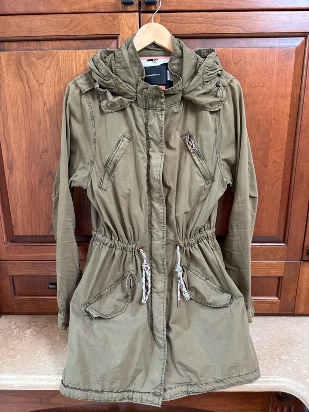Scotch & Soda Olive Green Hooded Drawstring Anorak